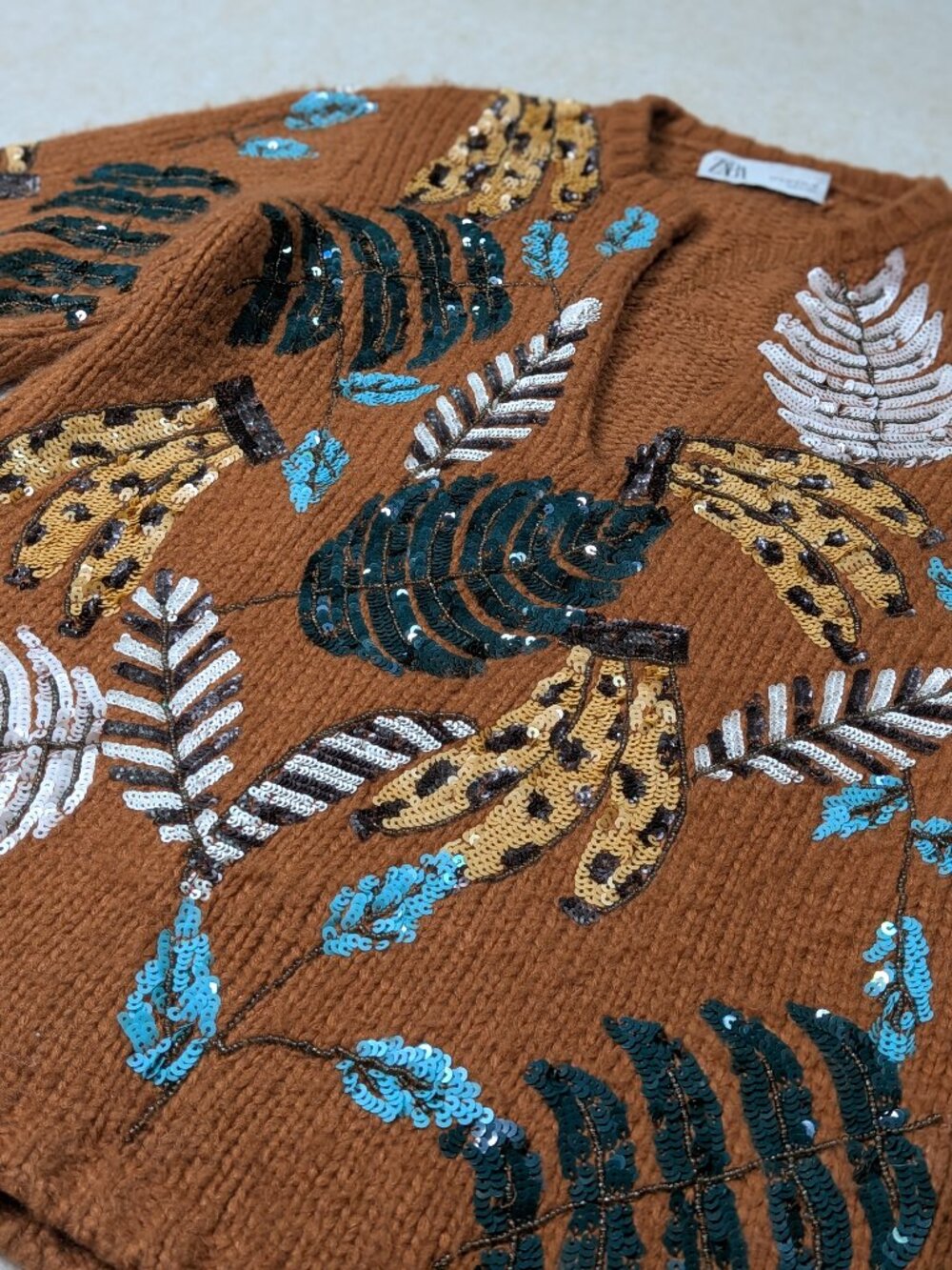 Zara Limited Edition Banana Print Beaded Sweater Size Small